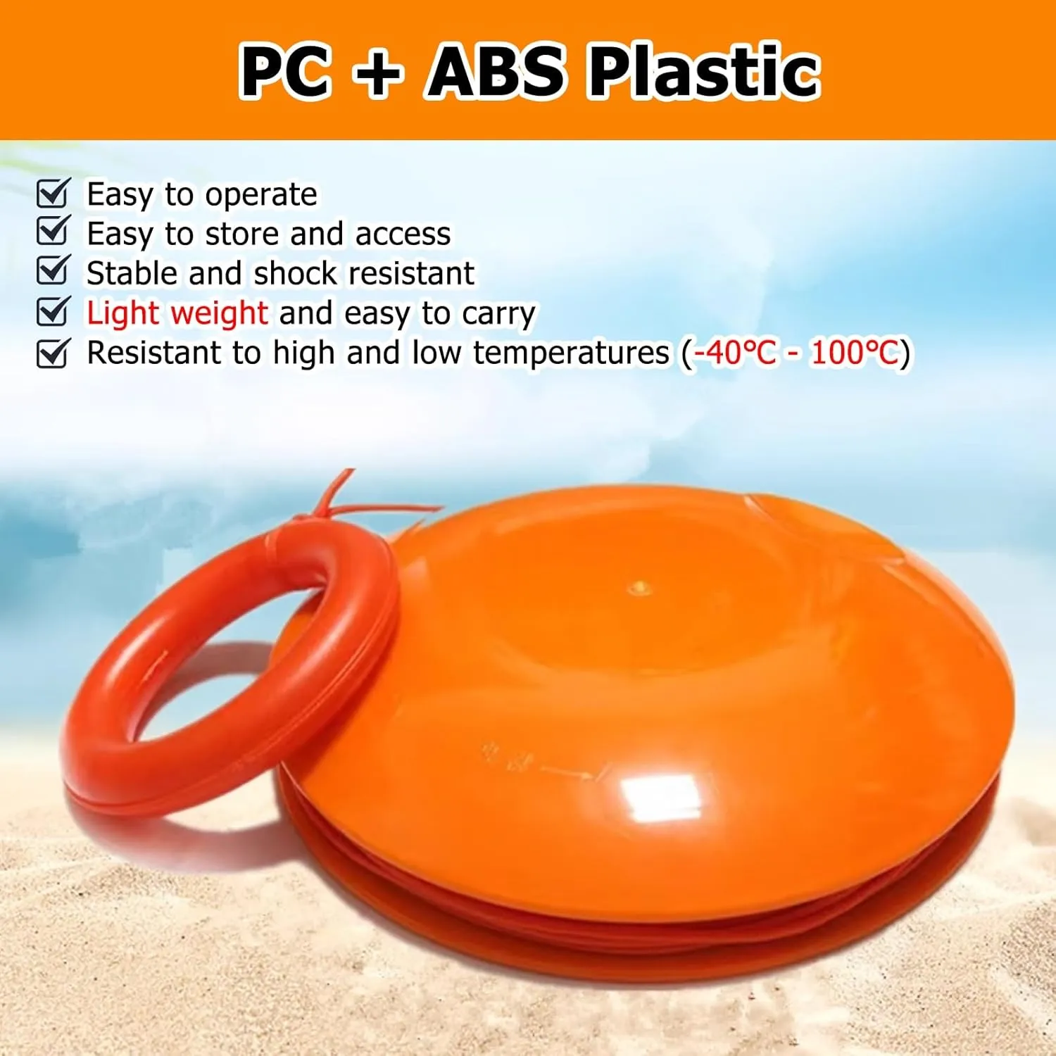 Emergency Rescue Disc 2 Pack, Orange Portable Water Life Saving Frisbee for Adults/Kids, with Dia 0.15in Rope, High-Visibility Water Rescue Tool Set Water-Resistant(2 Items)