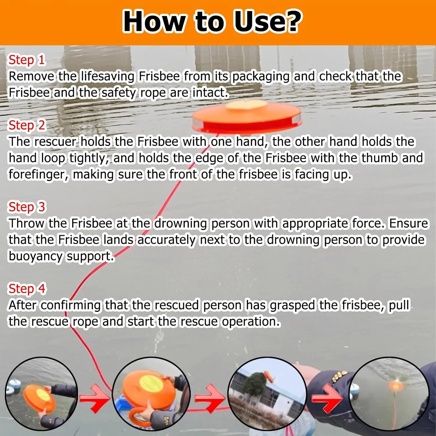 Emergency Rescue Disc 2 Pack, Orange Portable Water Life Saving Frisbee for Adults/Kids, with Dia 0.15in Rope, High-Visibility Water Rescue Tool Set Water-Resistant(2 Items)