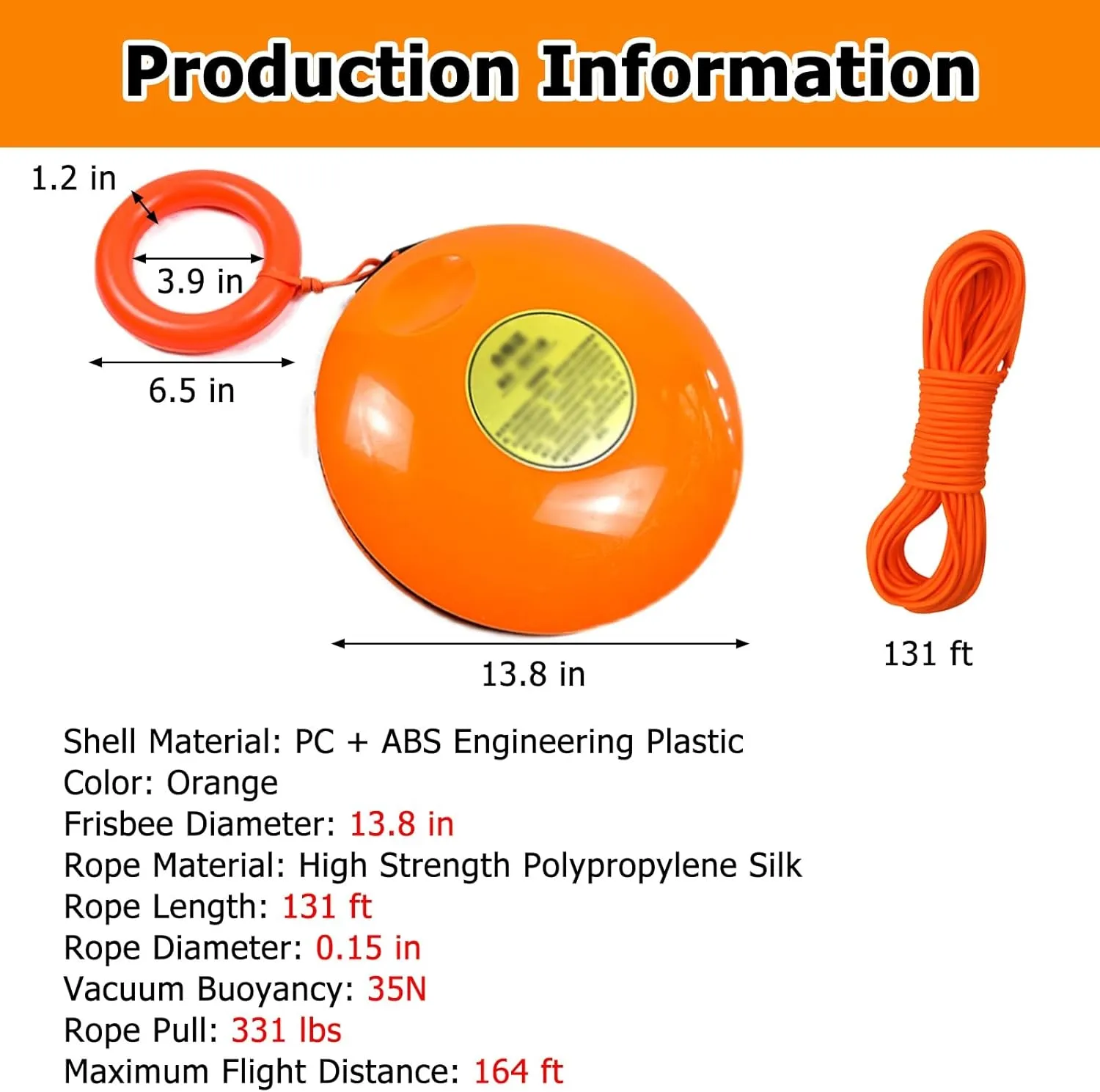 Emergency Rescue Disc 2 Pack, Orange Portable Water Life Saving Frisbee for Adults/Kids, with Dia 0.15in Rope, High-Visibility Water Rescue Tool Set Water-Resistant(2 Items)