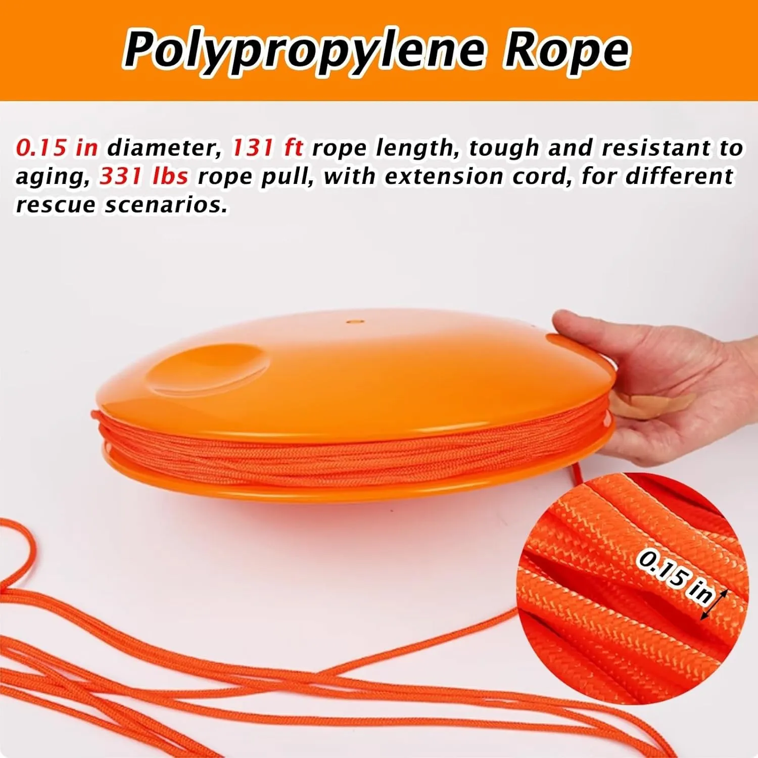 Emergency Rescue Disc , Orange Portable Water Life Saving Frisbee For Adults/Kids, With 131ft Rope, High-Visibility Water Rescue Tool Set ,Marine Handthrow Life Saving Device For Flood Relief(1 piece)
