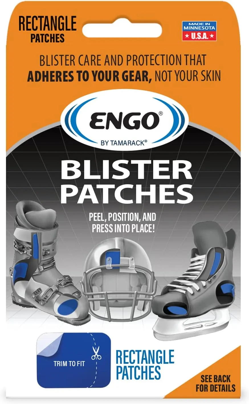 ENGO Rectangle Blister Prevention Patches | Trim to Fit Boots, Skates, Cleats, Helmets, Equipment, Other Footwear (15 Pack)