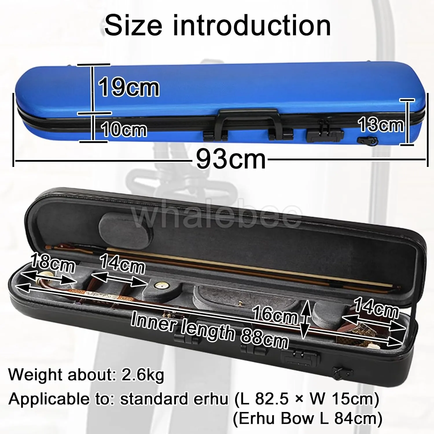 Erhu Case Bag Hard Case Resin Erhu Box Shockproof and Fall Erhu Case Oblong with Humidity Meter, Password Lock, 3 Ways of Carrying Adjustable Shoulder Straps Erhu Cover Case