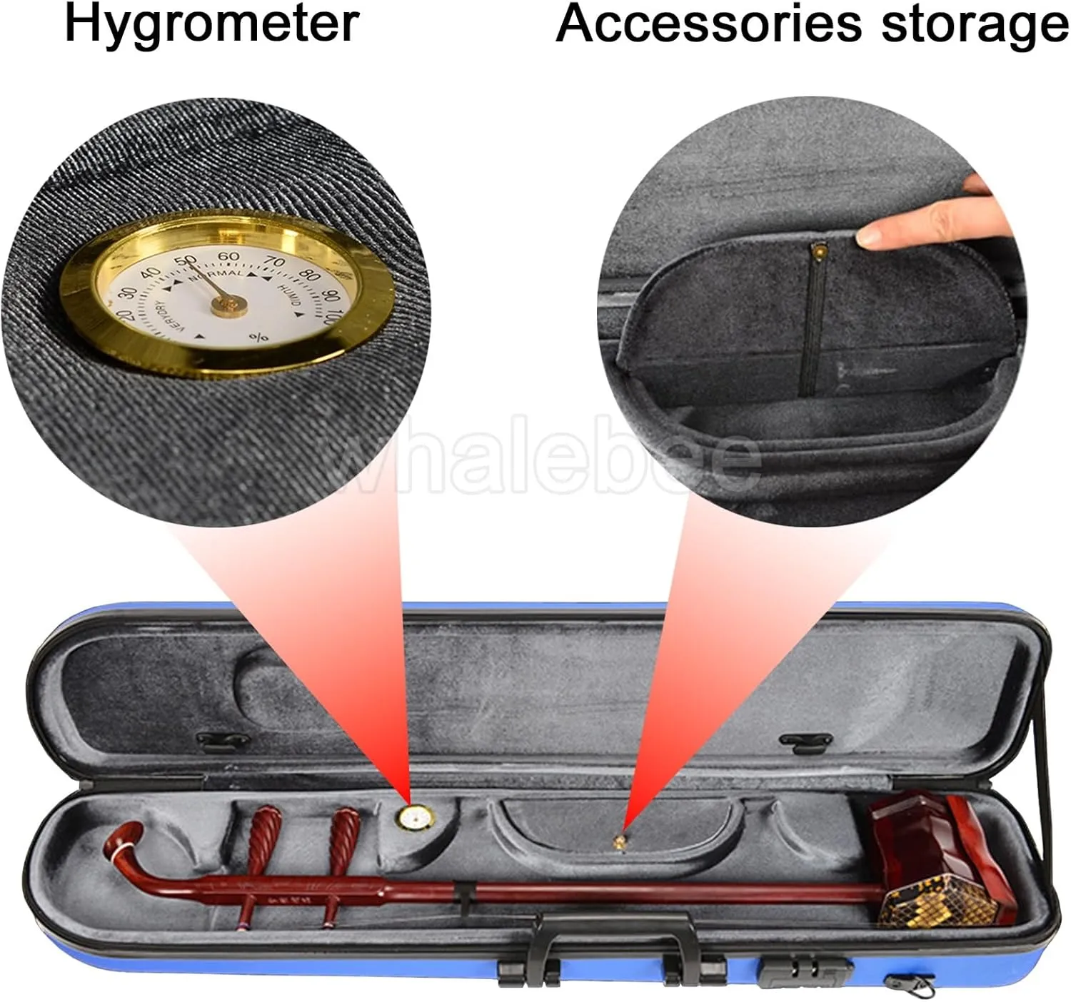 Erhu Case Bag Hard Case Resin Erhu Box Shockproof and Fall Erhu Case Oblong with Humidity Meter, Password Lock, 3 Ways of Carrying Adjustable Shoulder Straps Erhu Cover Case