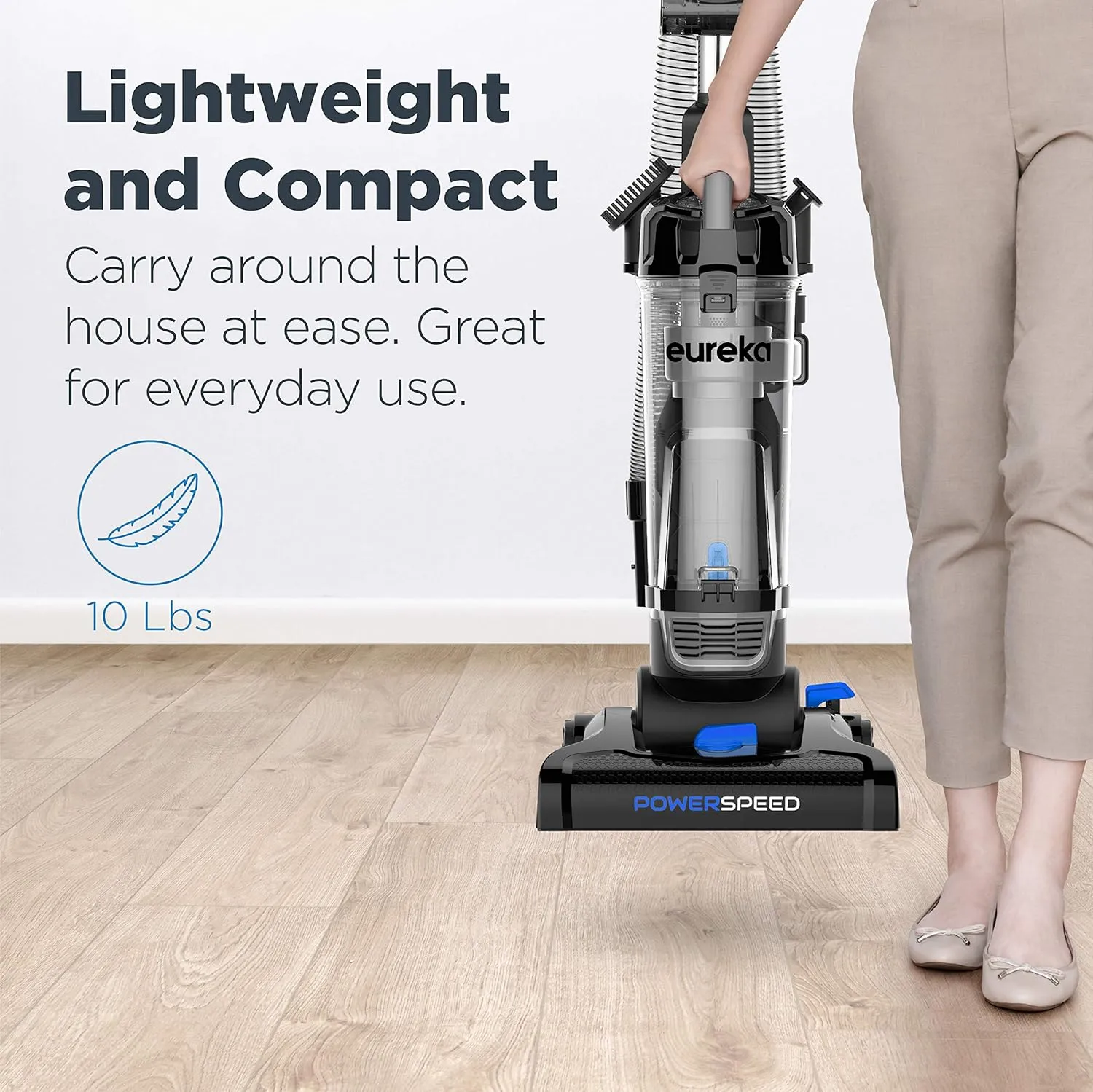 Eureka PowerSpeed Lightweight Upright Vacuum Cleaner for Carpet and Hard Floor, Powerful Bagless Upright Vacuum Cleaner for Home Pets, NEU181A, Blue