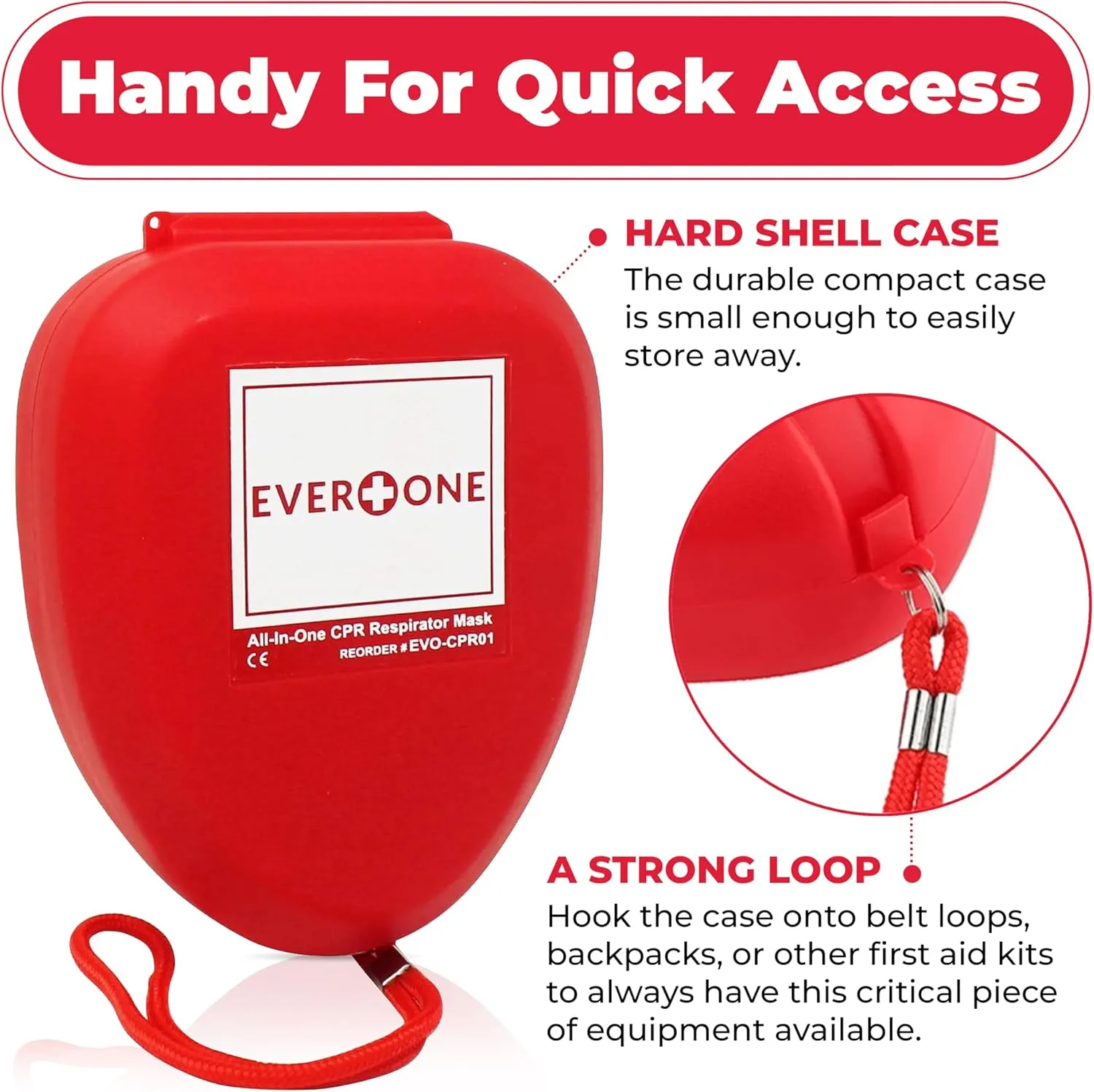EverOne CPR Rescue Mask, Adult/Child Pocket Resuscitator, Hard Case with Wrist Strap   Gloves & Wipes - 4 Pack
