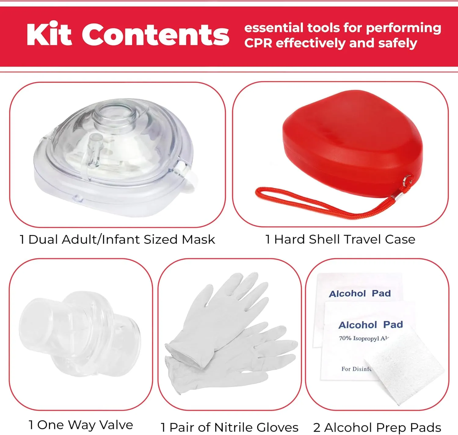 EverOne CPR Rescue Mask, Adult/Child Pocket Resuscitator, Hard Case with Wrist Strap   Gloves & Wipes - 4 Pack