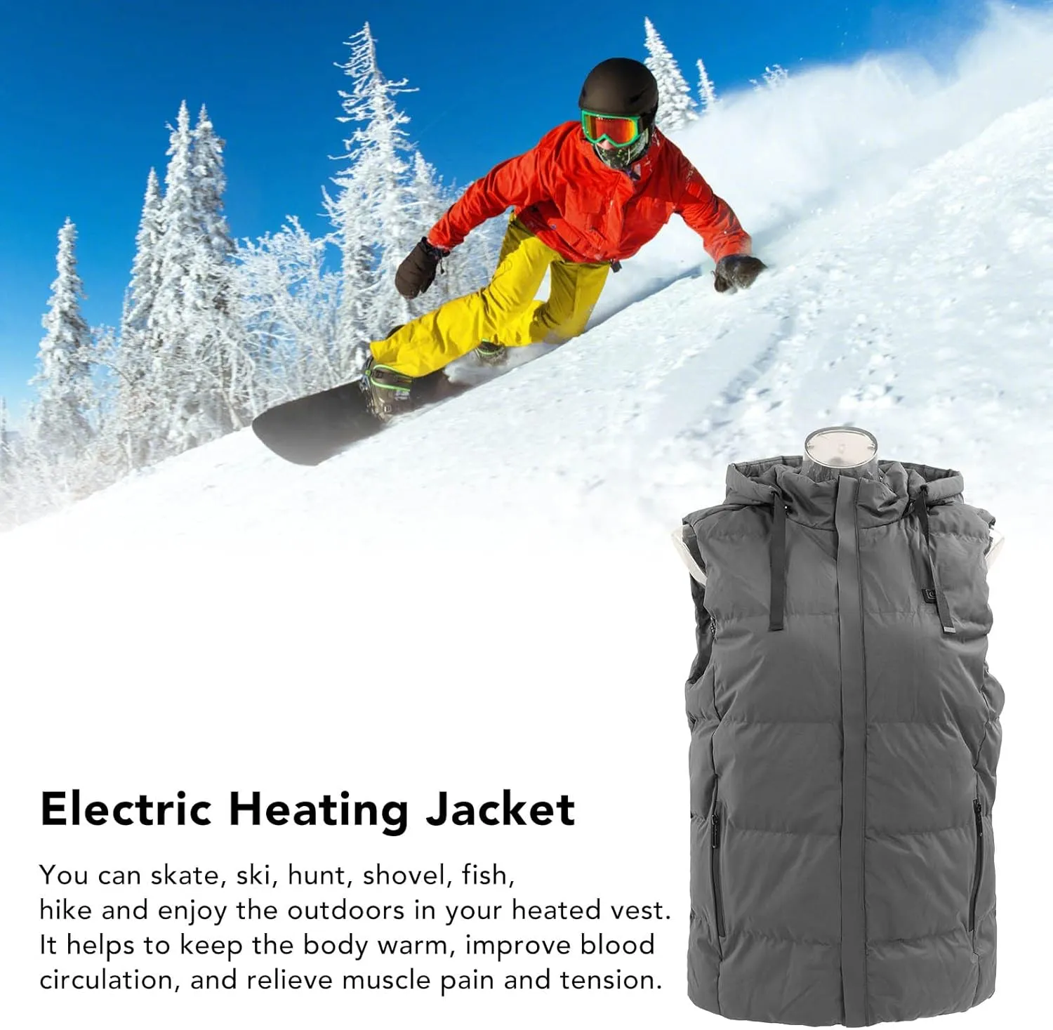 EVGATSAUTO Heated Vest, USB Heating Vest 3 Heating Levels Carbon Fiber for Winter