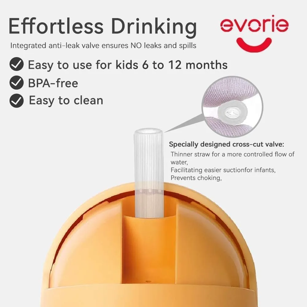 Evorie Tritan Weighted Straw Sippy Cup with Handles for Baby and Toddlers 6 months up, 7 Oz Soft Silicone Straw Infant First Training Water Bottle (Brown)