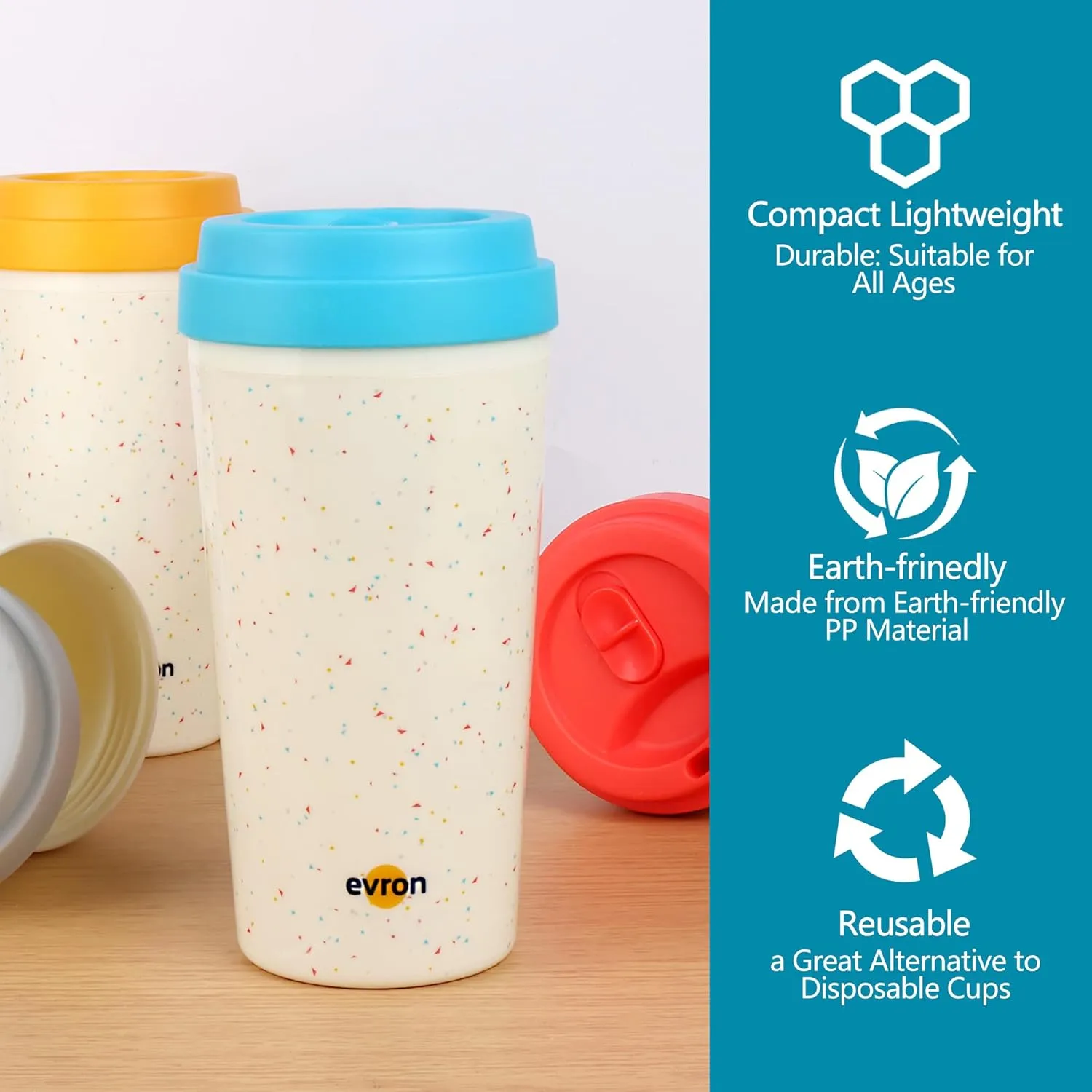 evron Spill Proof Travel Mug with Anti-Leak Locking Lid, Insulated Double-Wall Coffee Mugs for Hot and Cold Drinks (16oz 4 Pack)