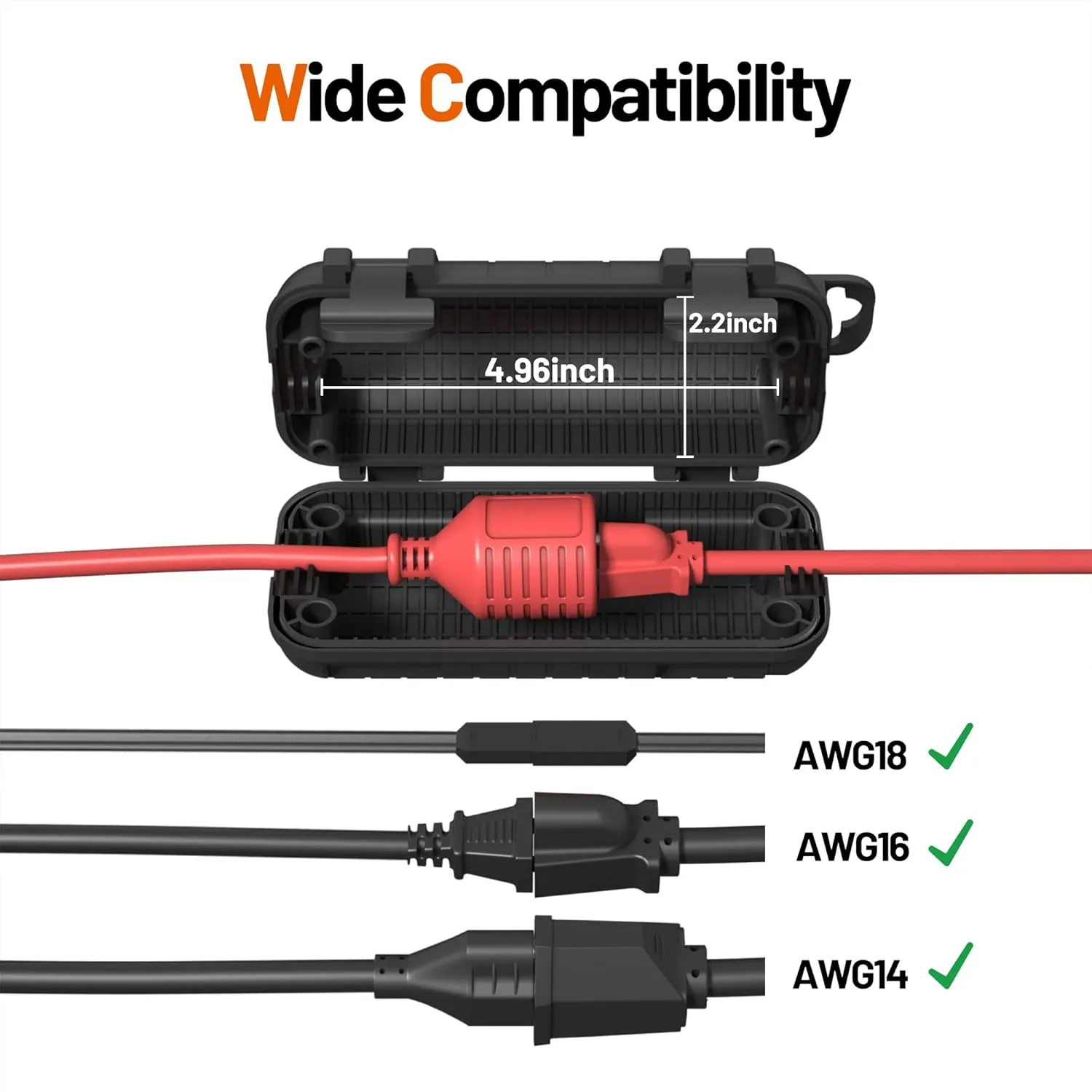 Extension Cord Cover Outdoor, 8 Pack IP54 Water-Resistant Power Cord Protector Electrical Connection Box Outside Cable Safety Cover for Electronics Plug Outlet Tool Holiday Light, Black