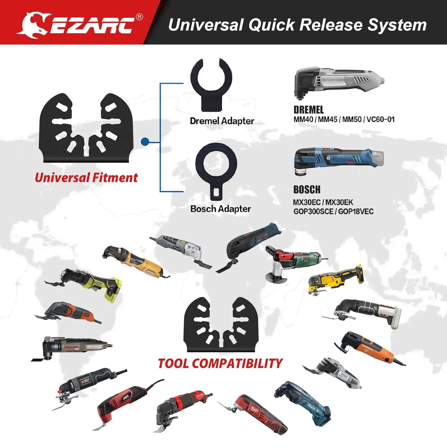 EZARC Japanese Tooth Oscillating Saw Blades, 20 PCS Extra-Long Arc Edge Oscillating Multitool Blades Clean Cut for Wood and Plastic, Universal Quick Release Multi Tool Blades Kits