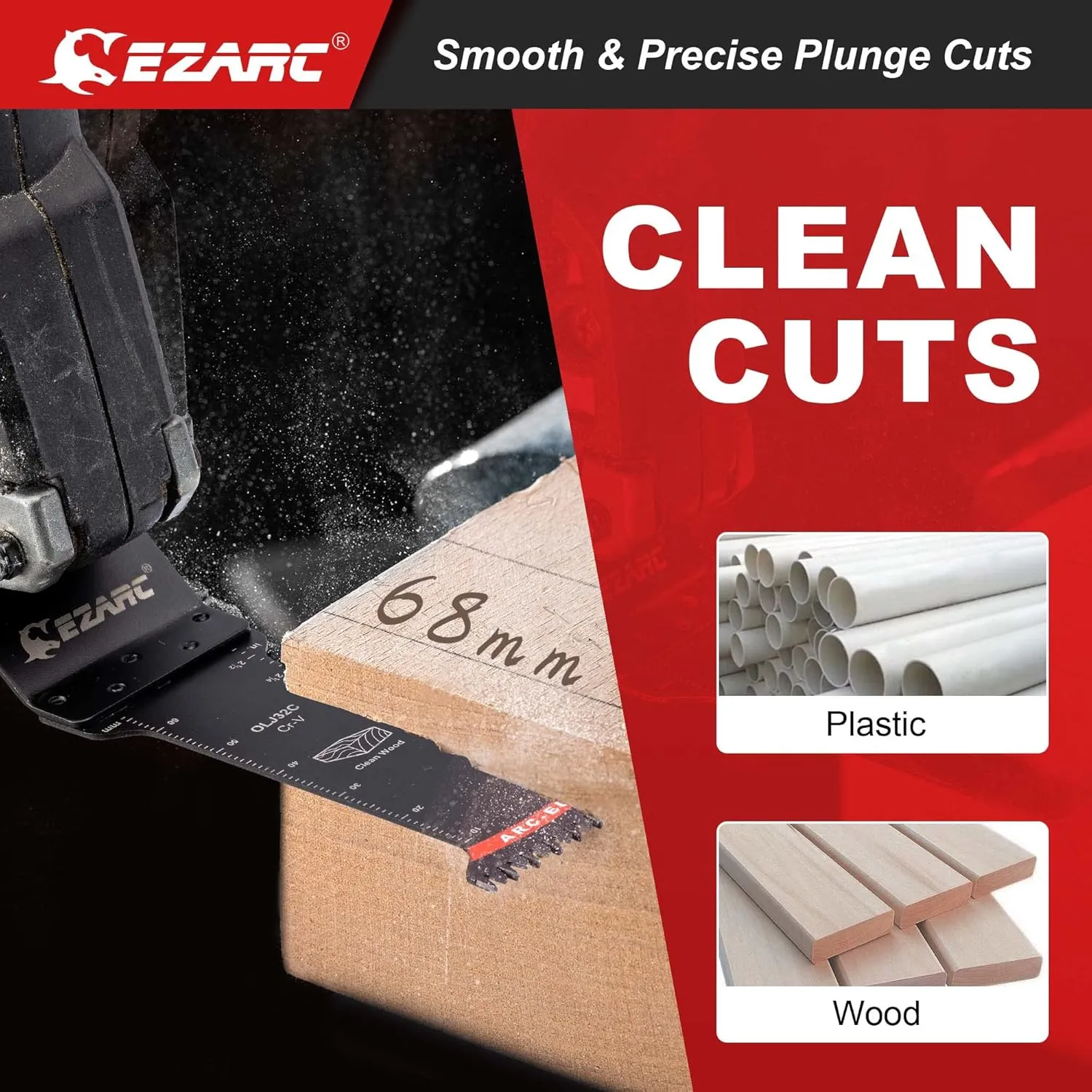 EZARC Japanese Tooth Oscillating Saw Blades, 20 PCS Extra-Long Arc Edge Oscillating Multitool Blades Clean Cut for Wood and Plastic, Universal Quick Release Multi Tool Blades Kits