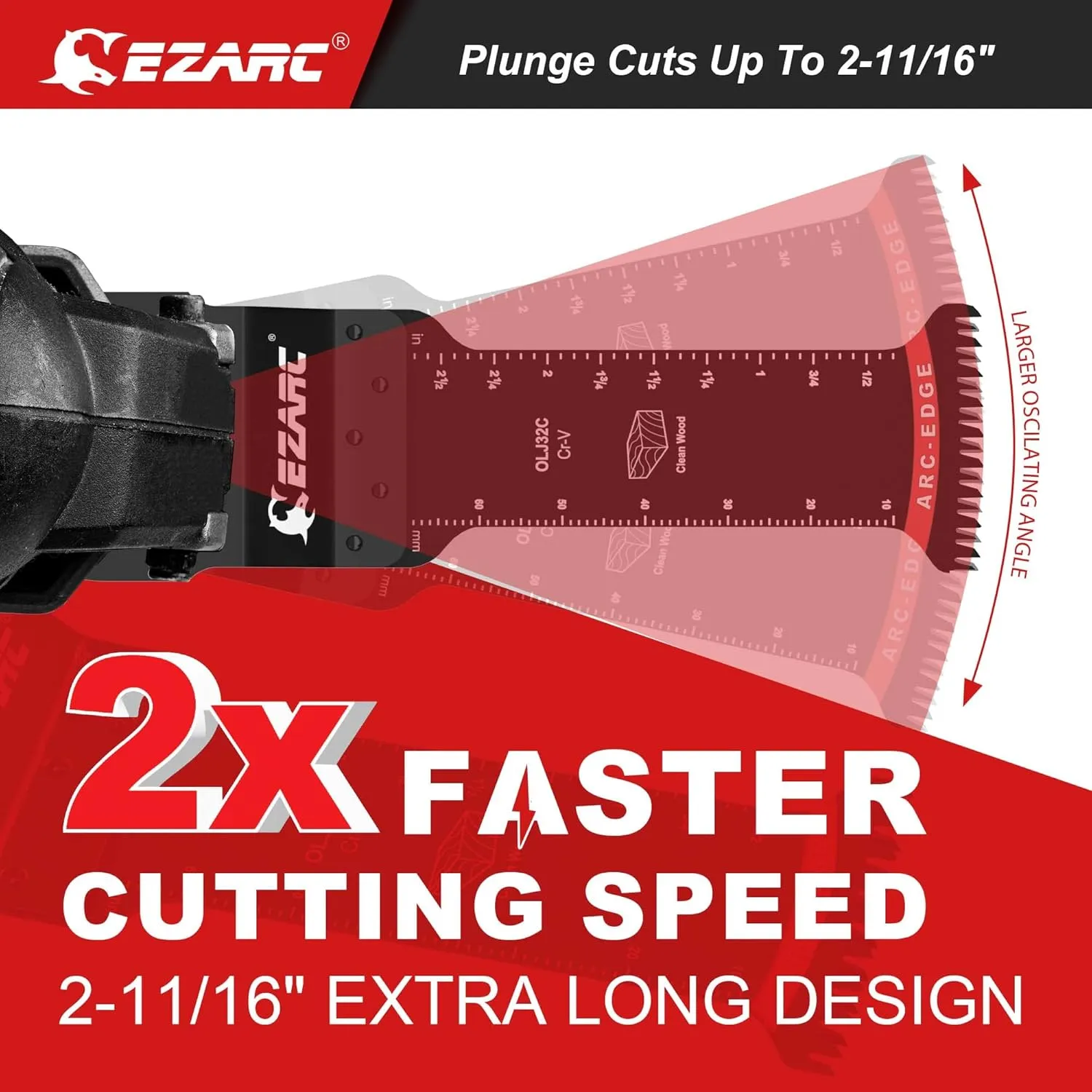 EZARC Japanese Tooth Oscillating Saw Blades, 20 PCS Extra-Long Arc Edge Oscillating Multitool Blades Clean Cut for Wood and Plastic, Universal Quick Release Multi Tool Blades Kits