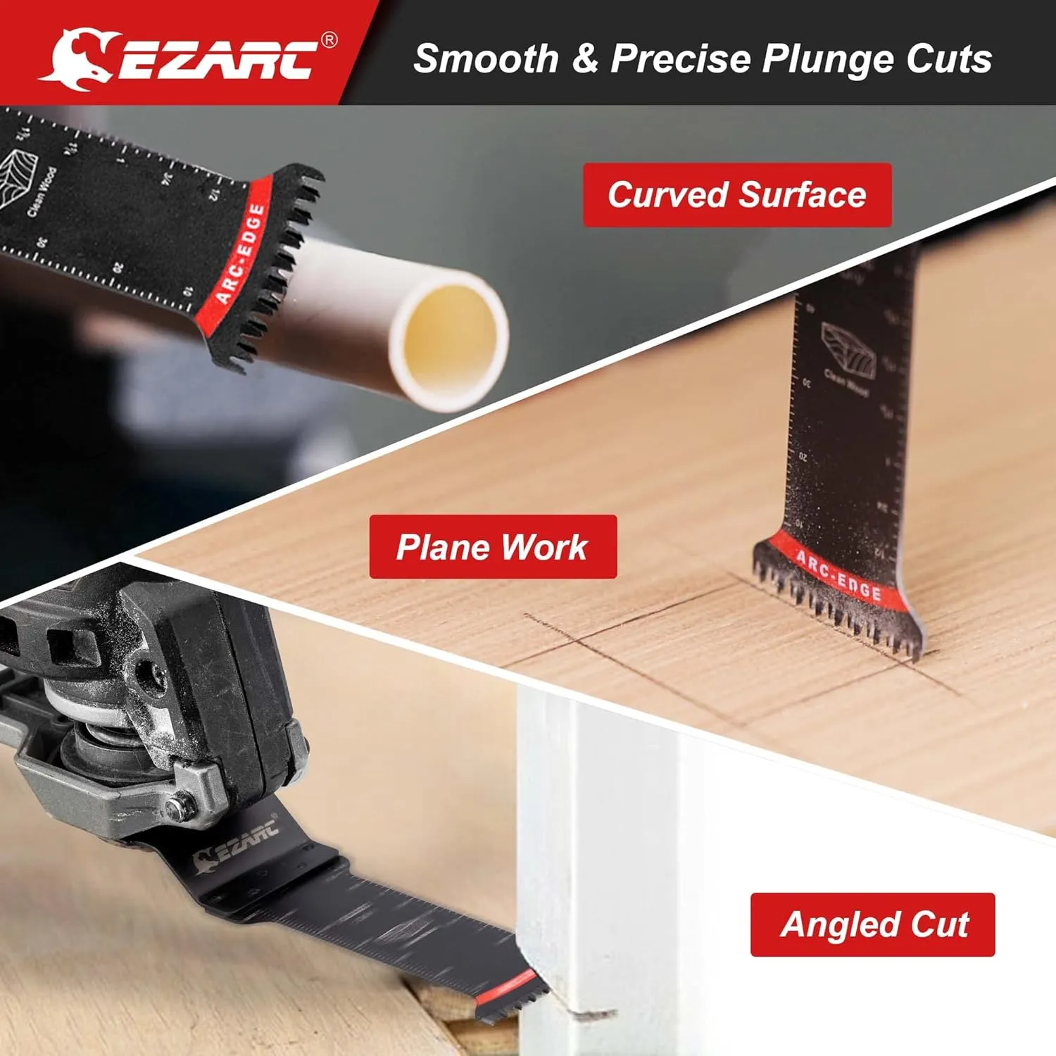 EZARC Japanese Tooth Oscillating Saw Blades, 20 PCS Extra-Long Arc Edge Oscillating Multitool Blades Clean Cut for Wood and Plastic, Universal Quick Release Multi Tool Blades Kits