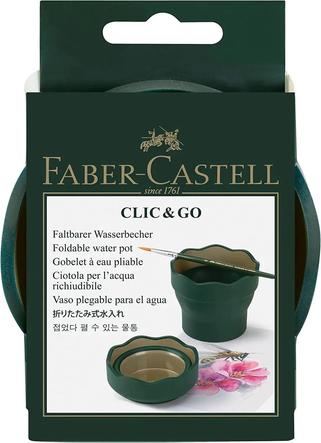 Faber-Castell Clic & Go Artist Water Cup - Dark Green Paint Brush Washer Folding Washing Bucket Retractable Brush Bucket