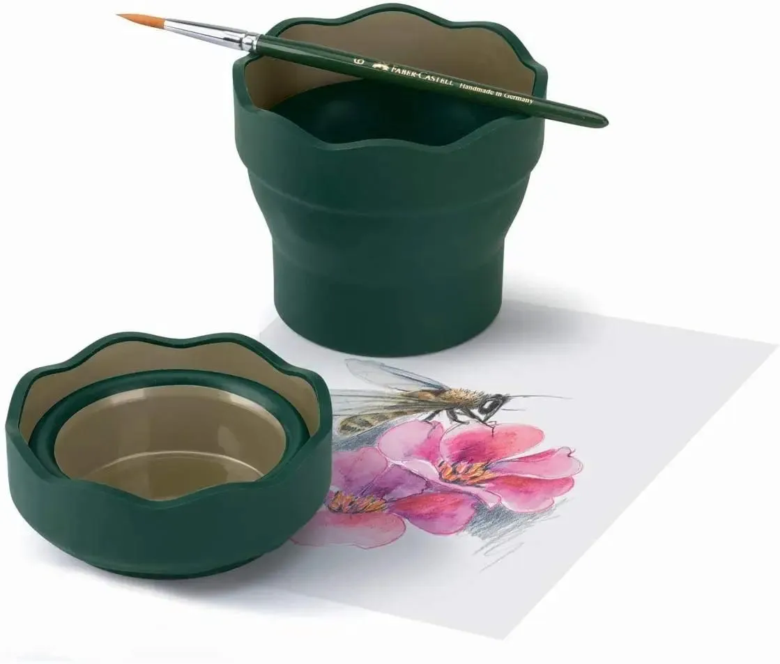 Faber-Castell Clic & Go Artist Water Cup - Dark Green Paint Brush Washer Folding Washing Bucket Retractable Brush Bucket