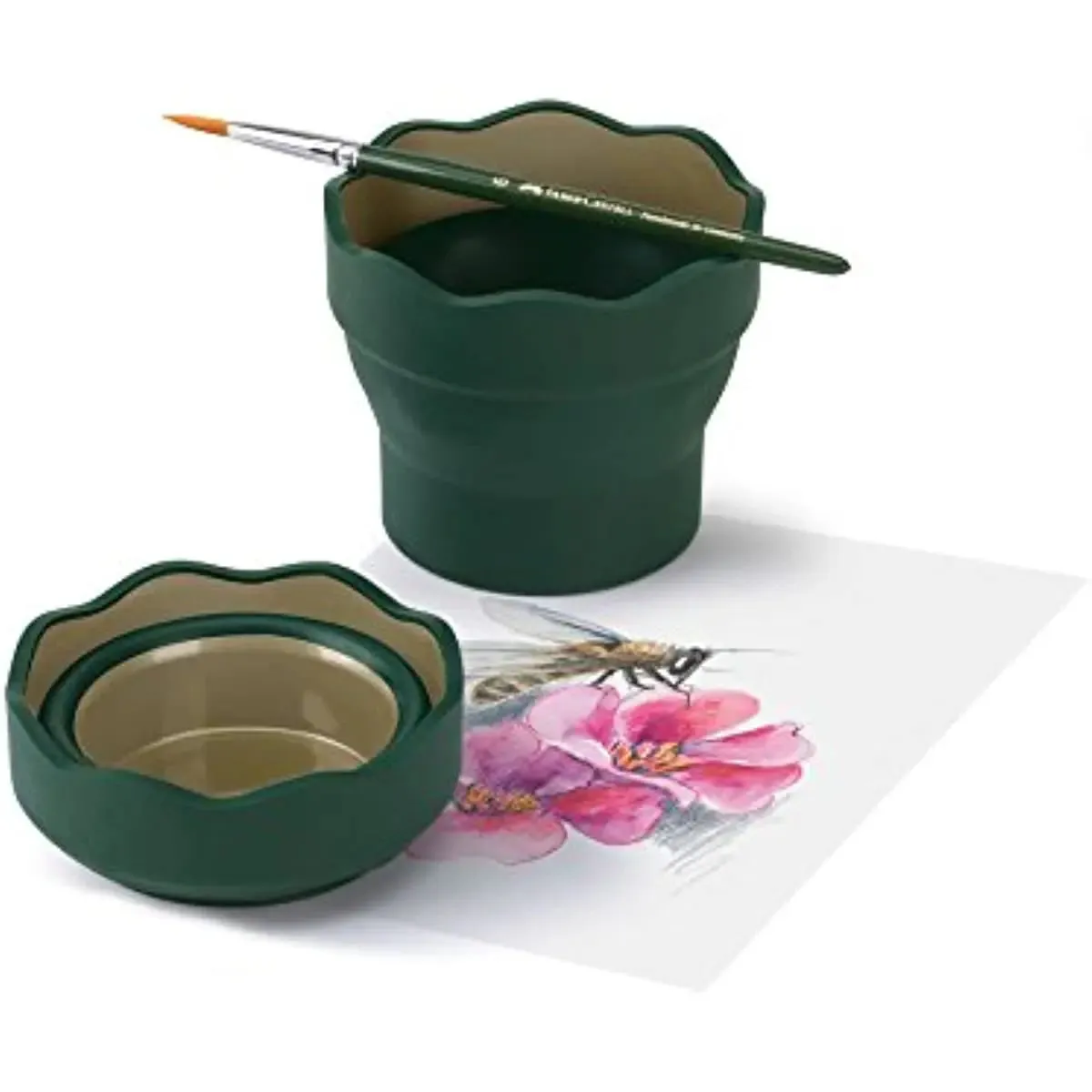 Faber-Castell Clic & Go Artist Water Cup - Dark Green Paint Brush Washer Folding Washing Bucket Retractable Brush Bucket