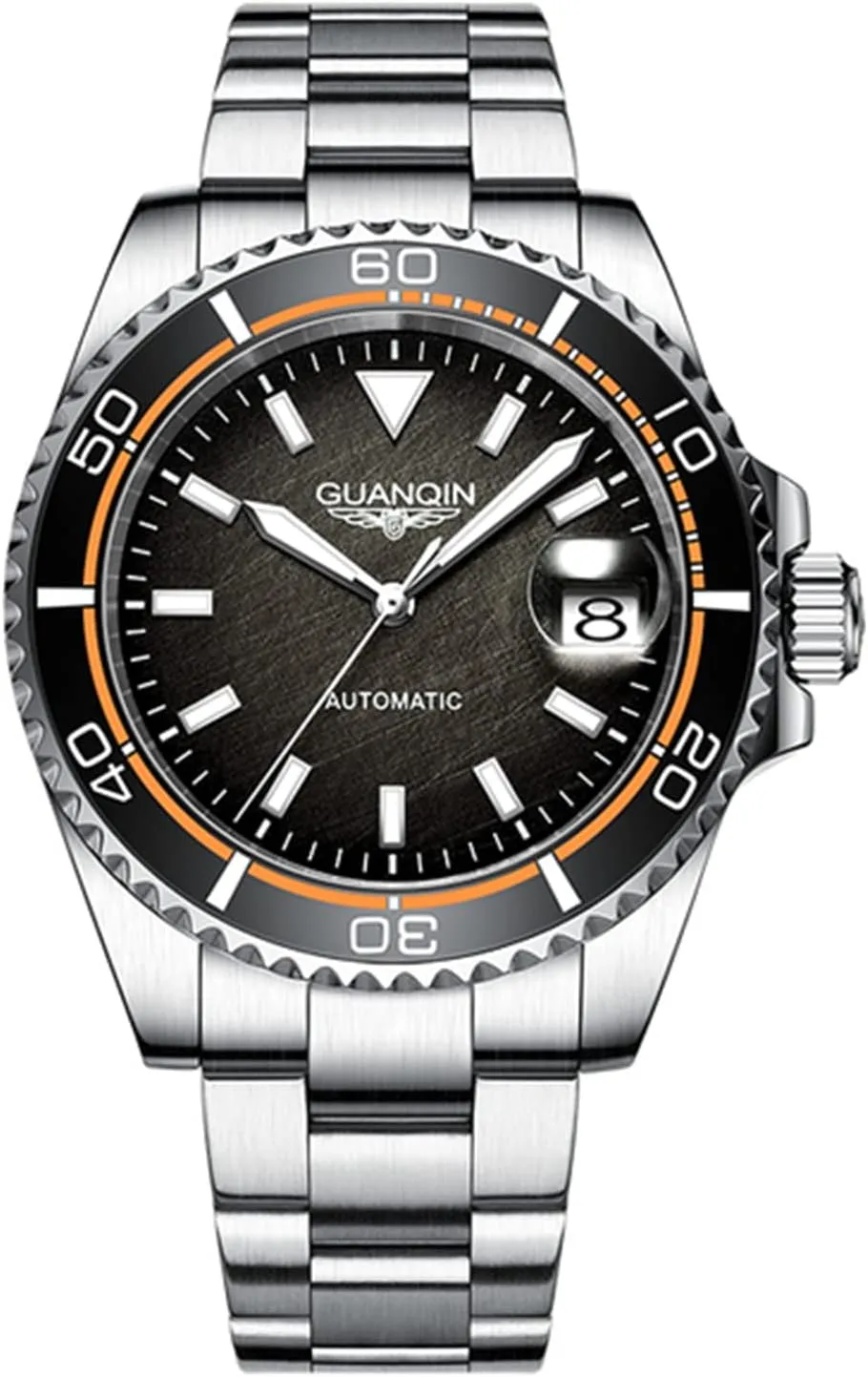 FANMIS Men's Automatic Watch Fashion Stainless Steel Waterproof Luminous Calendar Mechanical Watch (Silver Black)
