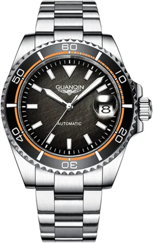 FANMIS Men's Automatic Watch Fashion Stainless Steel Waterproof Luminous Calendar Mechanical Watch (Silver Black)