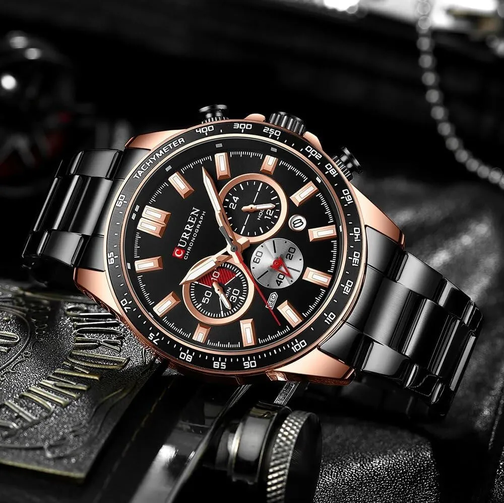 Fashion Chronograph Waterproof Quartz Watches for Men Luxury Calendar Wristwatches Stainless Steel Business Watch