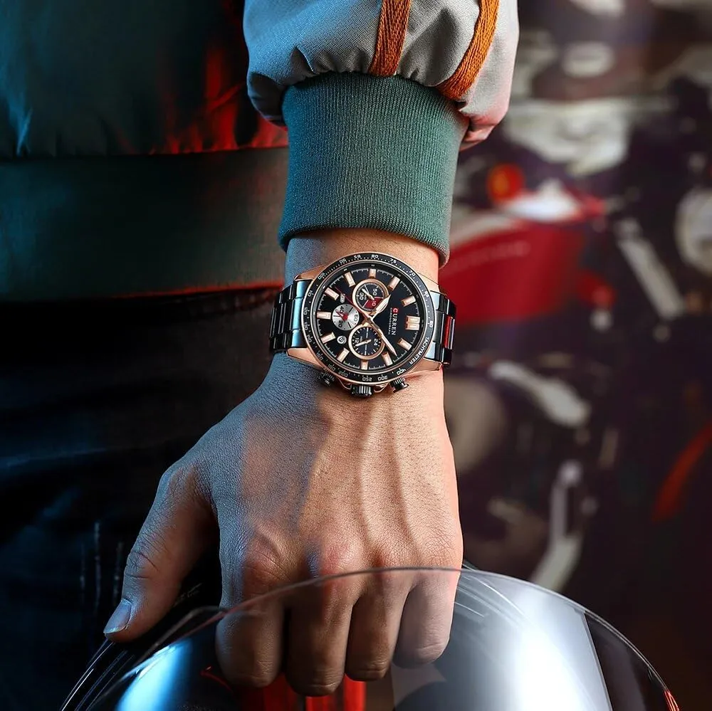 Fashion Chronograph Waterproof Quartz Watches for Men Luxury Calendar Wristwatches Stainless Steel Business Watch