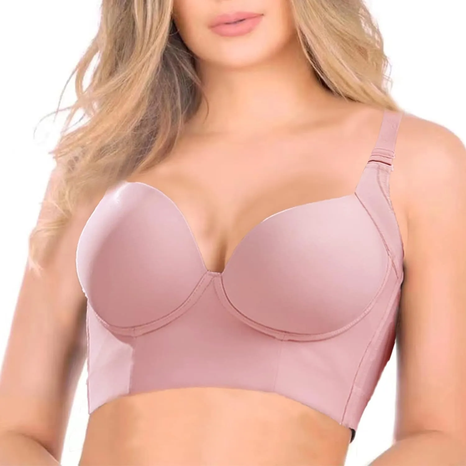 Fashion Deep Cup Bra Hides Back Fat Full Back Coverage Bra with Shapewear Incorporated Plus Size Push Up Sports Bra
