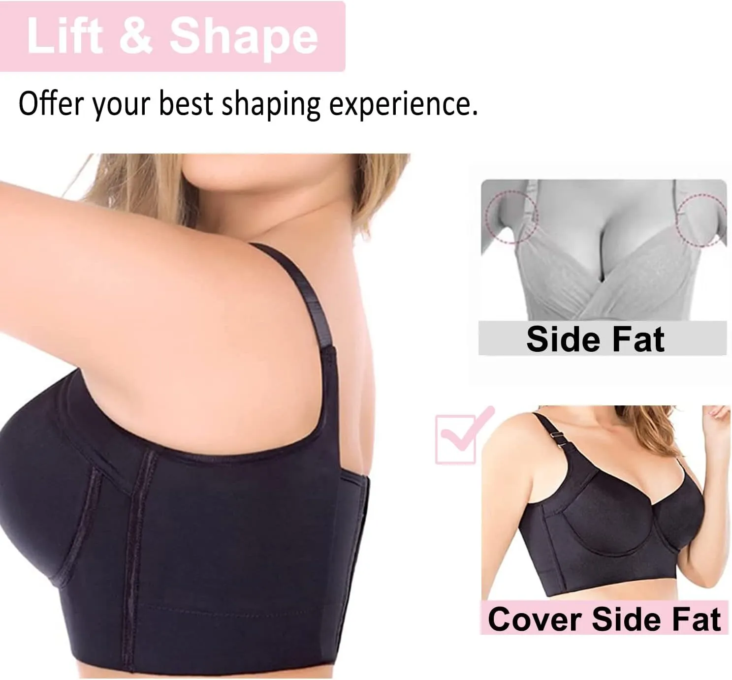 Fashion Deep Cup Bra Hides Back Fat Full Back Coverage Bra with Shapewear Incorporated Plus Size Push Up Sports Bra