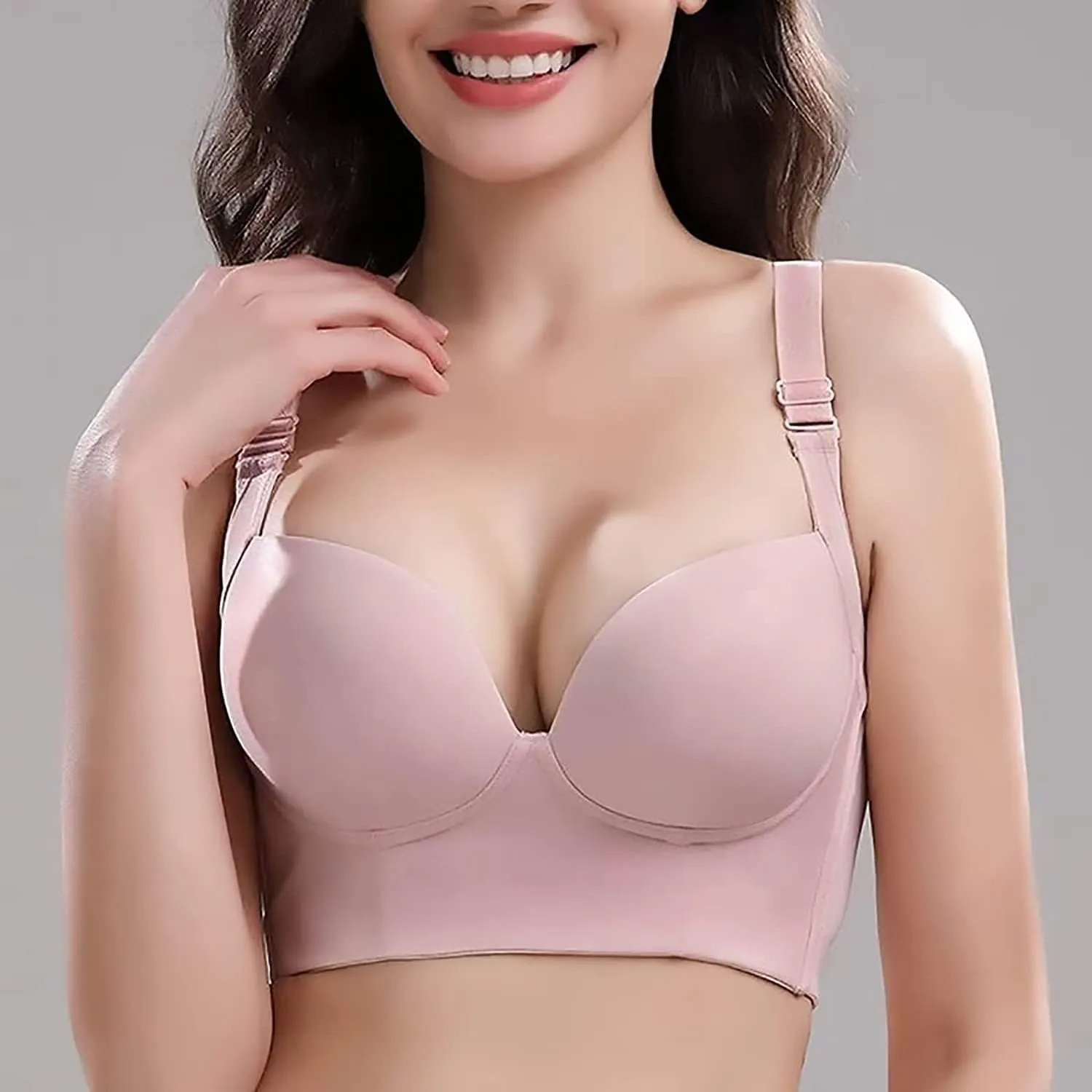 Fashion Deep Cup Bra Hides Back Fat Full Back Coverage Bra with Shapewear Incorporated Plus Size Push Up Sports Bra