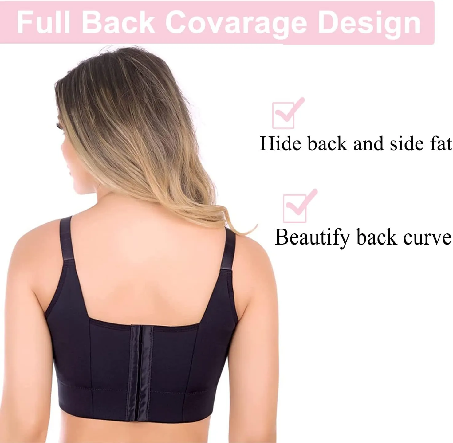 Fashion Deep Cup Bra Hides Back Fat Full Back Coverage Bra with Shapewear Incorporated Plus Size Push Up Sports Bra