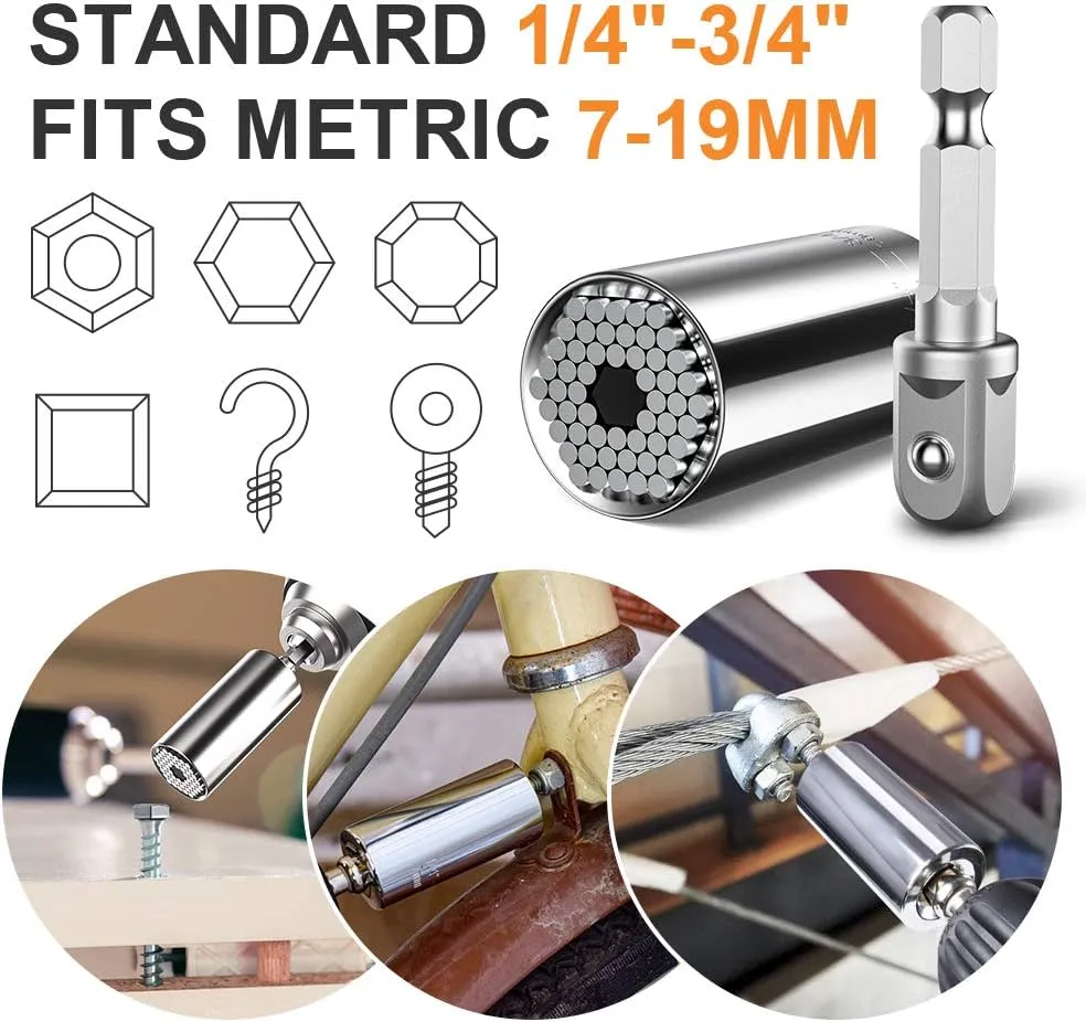 Fathers Day Dad Gifts from Daughters Son Kids Wife Super Universal Socket Tools Gifts for Men Gifts for Dad Grip Set with Power Drill Adapter Cool Stuff Ideas Gadgets for Men Gifts for Women Husband