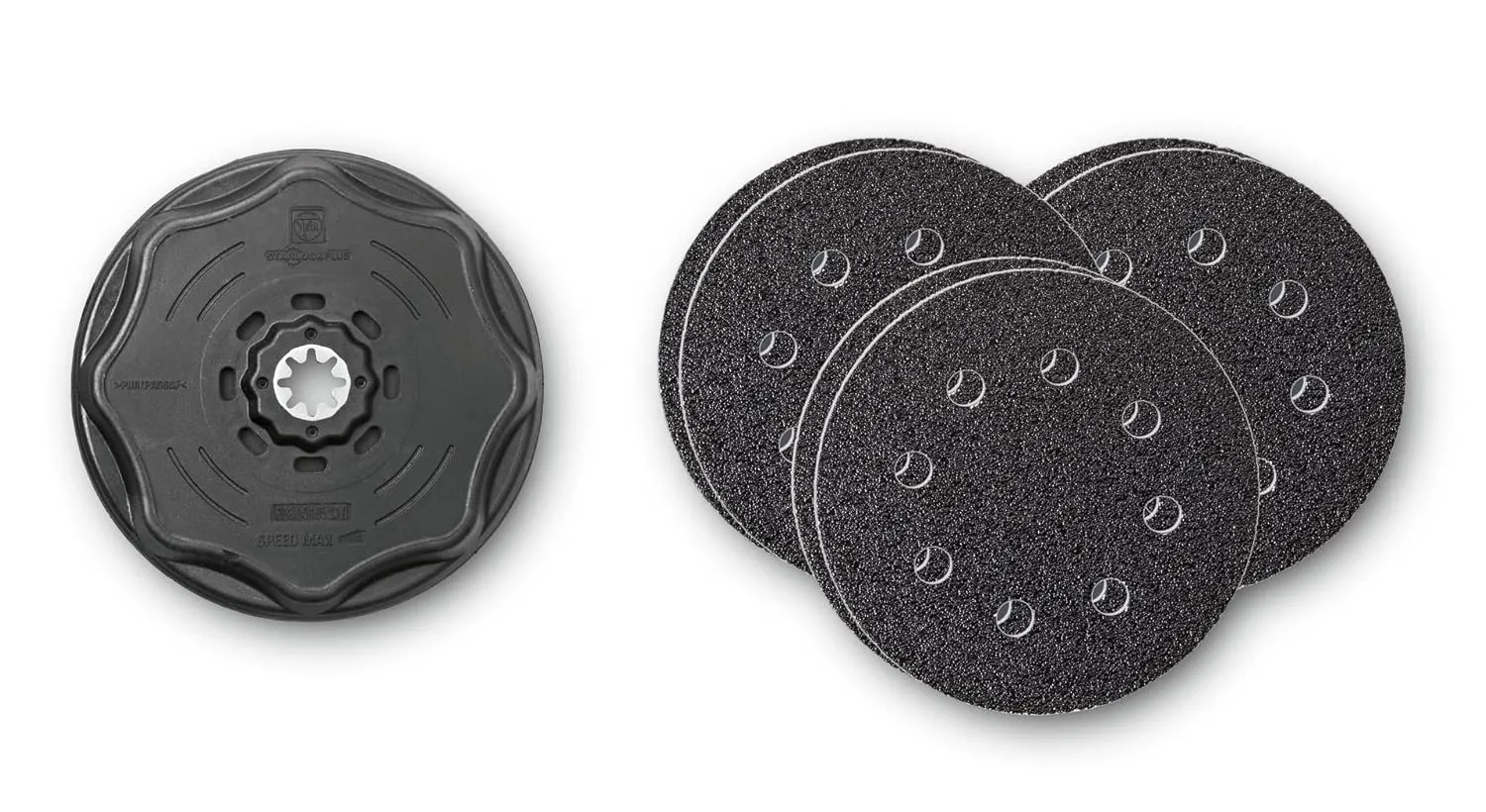 Fein Starlock Plus Round Sanding Set with Hook & Loop Attachment - Multi-Material Use, Perforated, 60, 80 and 180 Grit, 4-17/32" Edge Length - 63806195210