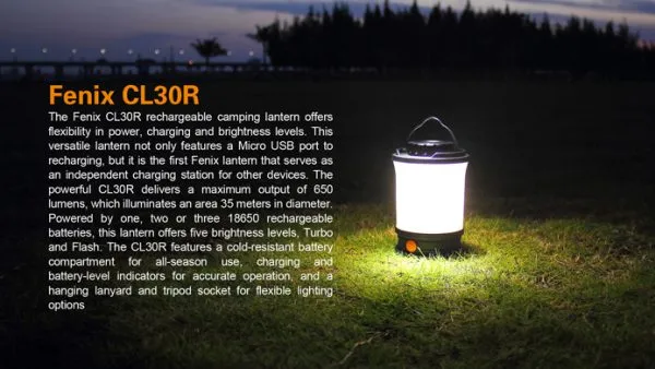 Fenix CL30R – 650 Lumens Rechargeable LED Camping Lantern Black
