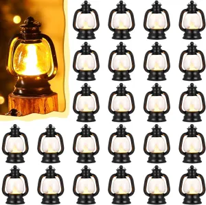 Ferraycle 24 Pcs Mini Lantern Decor Western Lantern Table Centerpiece Small Vintage Camping Hanging Lamp Ornaments Bulk for Cowboy Cowgirl Wedding Halloween Christmas (4 Inch,Black)