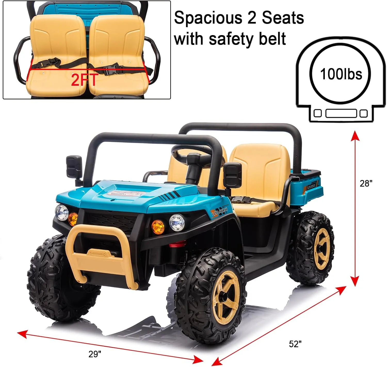 FINITO 24V 4WD Ride On Electric Dump Truck for Kids with Parents Remote Control, Electric Vehicles with Dump Bed and 4 EVA Wheels, Battery Powered Side by Side Buggy, 2 Seater Ride On Tractor, Blue