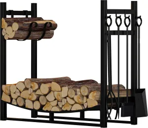 Fire Beauty Fireplace Log Rack with Kindling Holder and Firewood Storage - Includes 4 Tools (19.8")