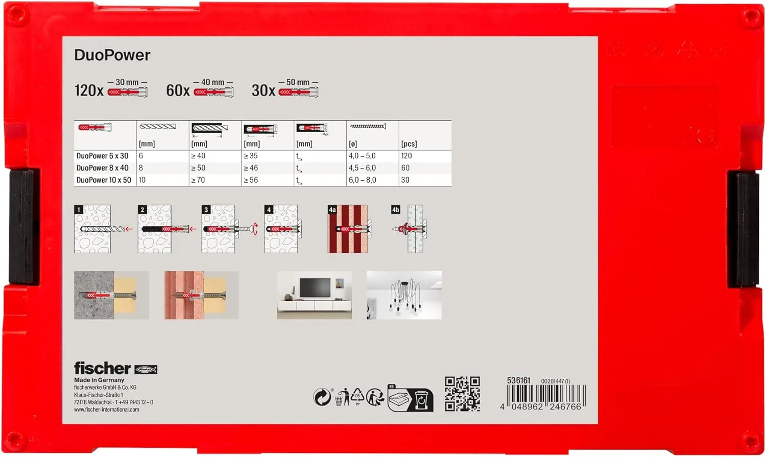 fischer FIXtainer Duopower - Power and Smart Box Set, Universal Plug, 210pcs (Whitout Screws) Folding Expansion Home Renovation Solid, Hollow or Drywallpaper Secure Fastening Solution