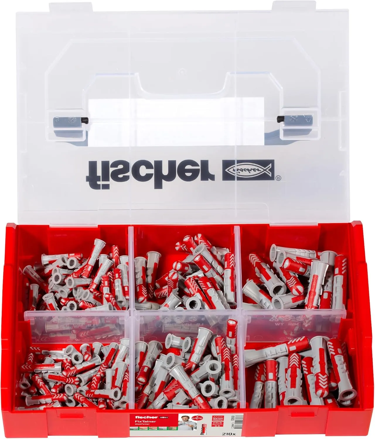 fischer FIXtainer Duopower - Power and Smart Box Set, Universal Plug, 210pcs (Whitout Screws) Folding Expansion Home Renovation Solid, Hollow or Drywallpaper Secure Fastening Solution