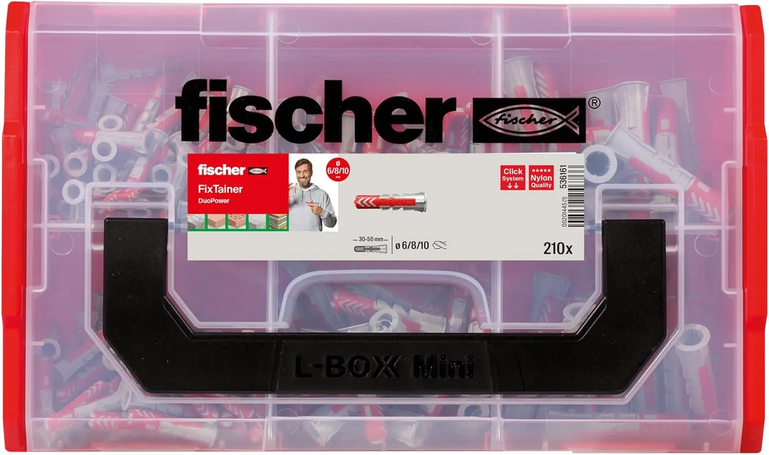 fischer FIXtainer Duopower - Power and Smart Box Set, Universal Plug, 210pcs (Whitout Screws) Folding Expansion Home Renovation Solid, Hollow or Drywallpaper Secure Fastening Solution