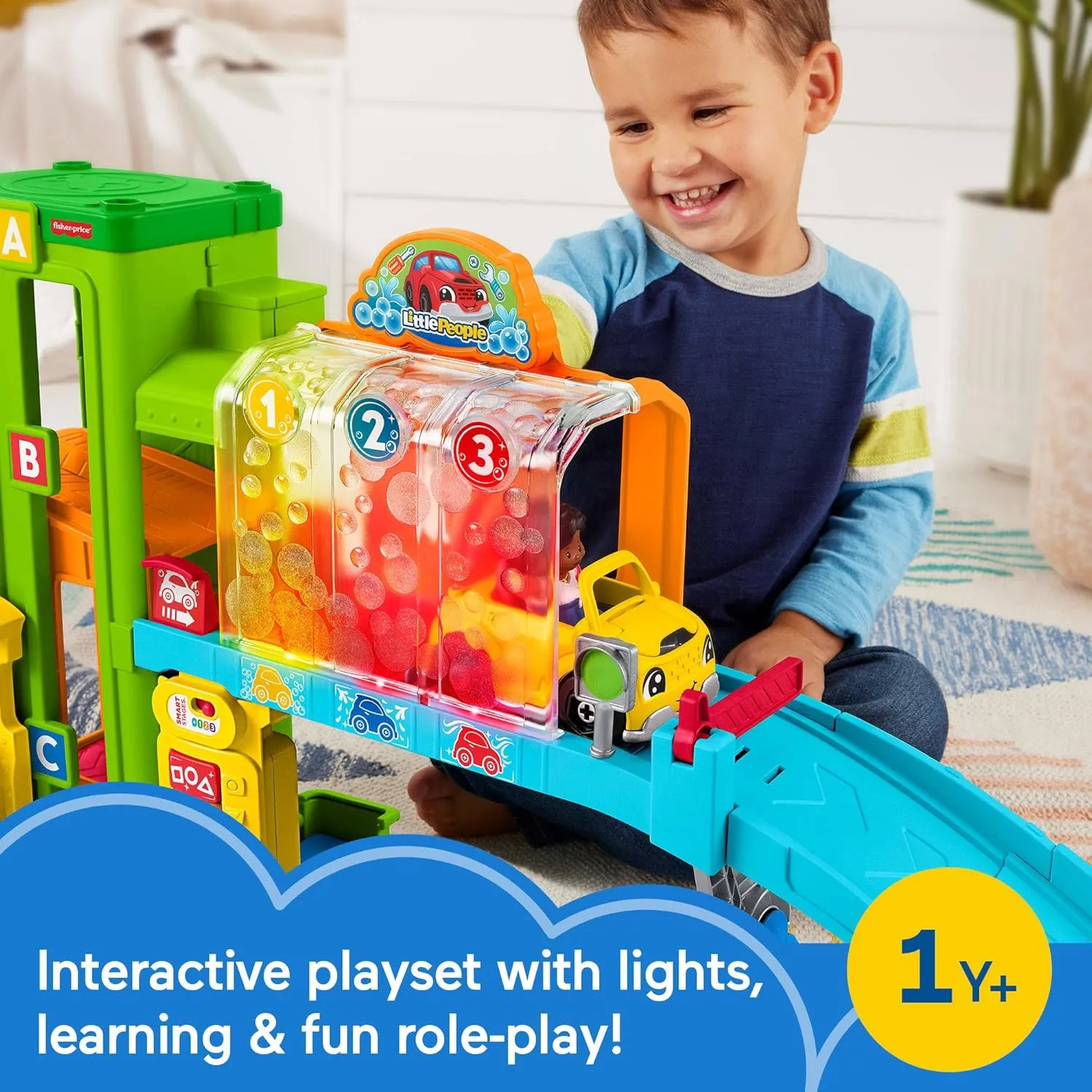 Fisher-Price Little People Toddler Toy Light-Up Learning Garage Playset with Smart Stages, Car & Ramp for Pretend Play Kids Ages 1  Years