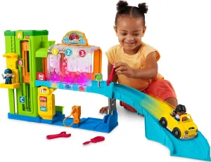 Fisher-Price Little People Toddler Toy Light-Up Learning Garage Playset with Smart Stages, Car & Ramp for Pretend Play Kids Ages 1  Years