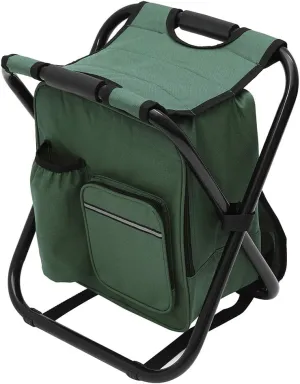 Fishing Chair with Bags, Foldable Camping Chair with Cooler Bag Waterproof Fishing Stool Collapsible Camping Hunting Fishing Chair Storage Bag with Belt for Outdoor Fishing Beach Hiking (green)