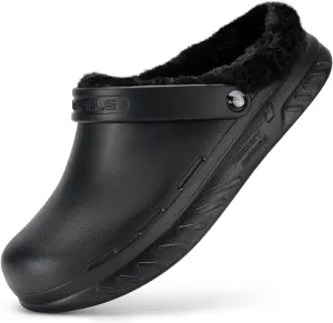 FitVille Men's Winter Clogs Wide Width Chef Shoes for Men Slip Resistant Food Service Work Shoes Fleece Lined Clogs for Kitchen Nursing