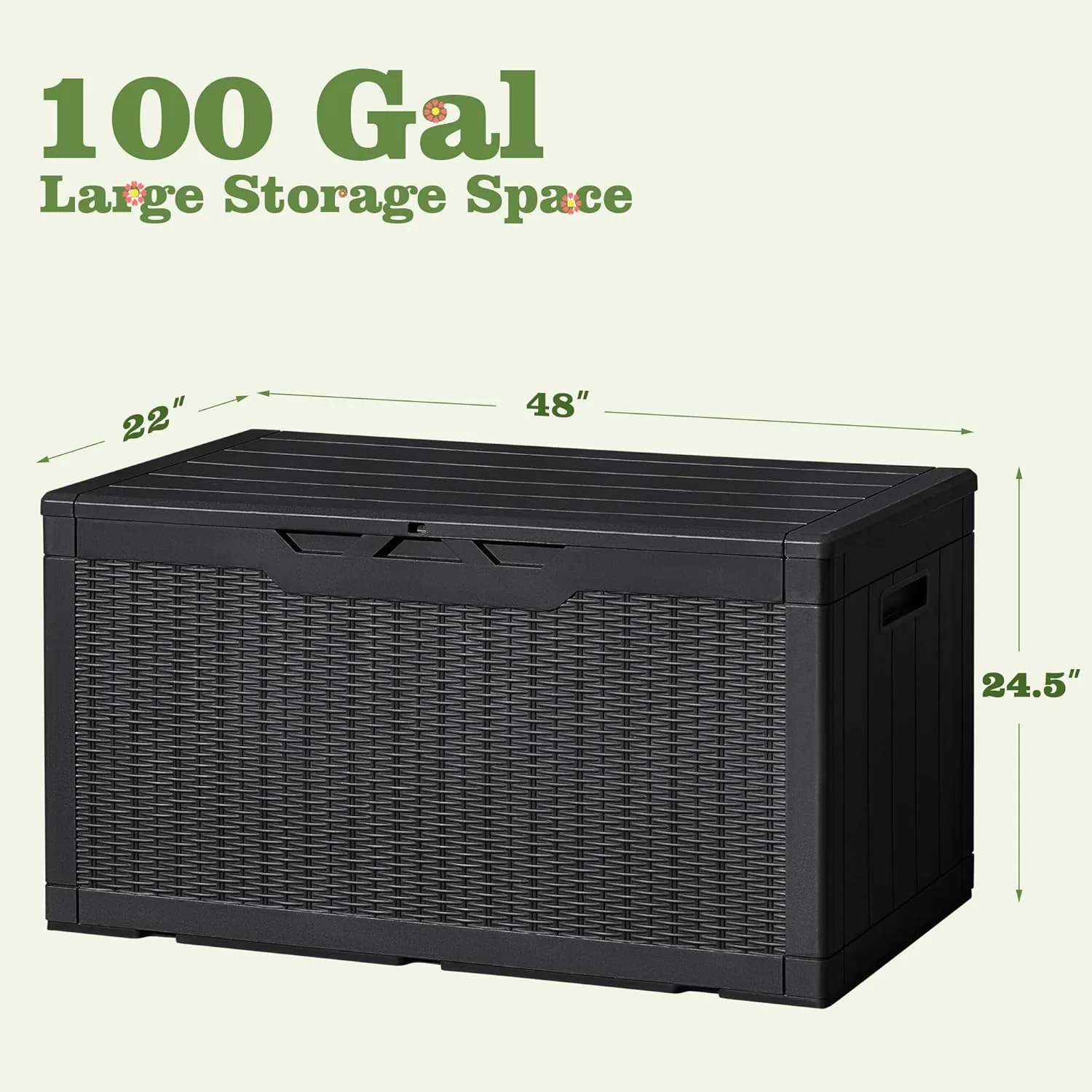 Flamaker Outdoor Storage Box 100 Gallon Waterproof Resin Deck Box Delivery Box with Air Rod Indoor Outdoor Lockable Storage Bench for Patio Cushions, Tools, Pool Accessories (Black)