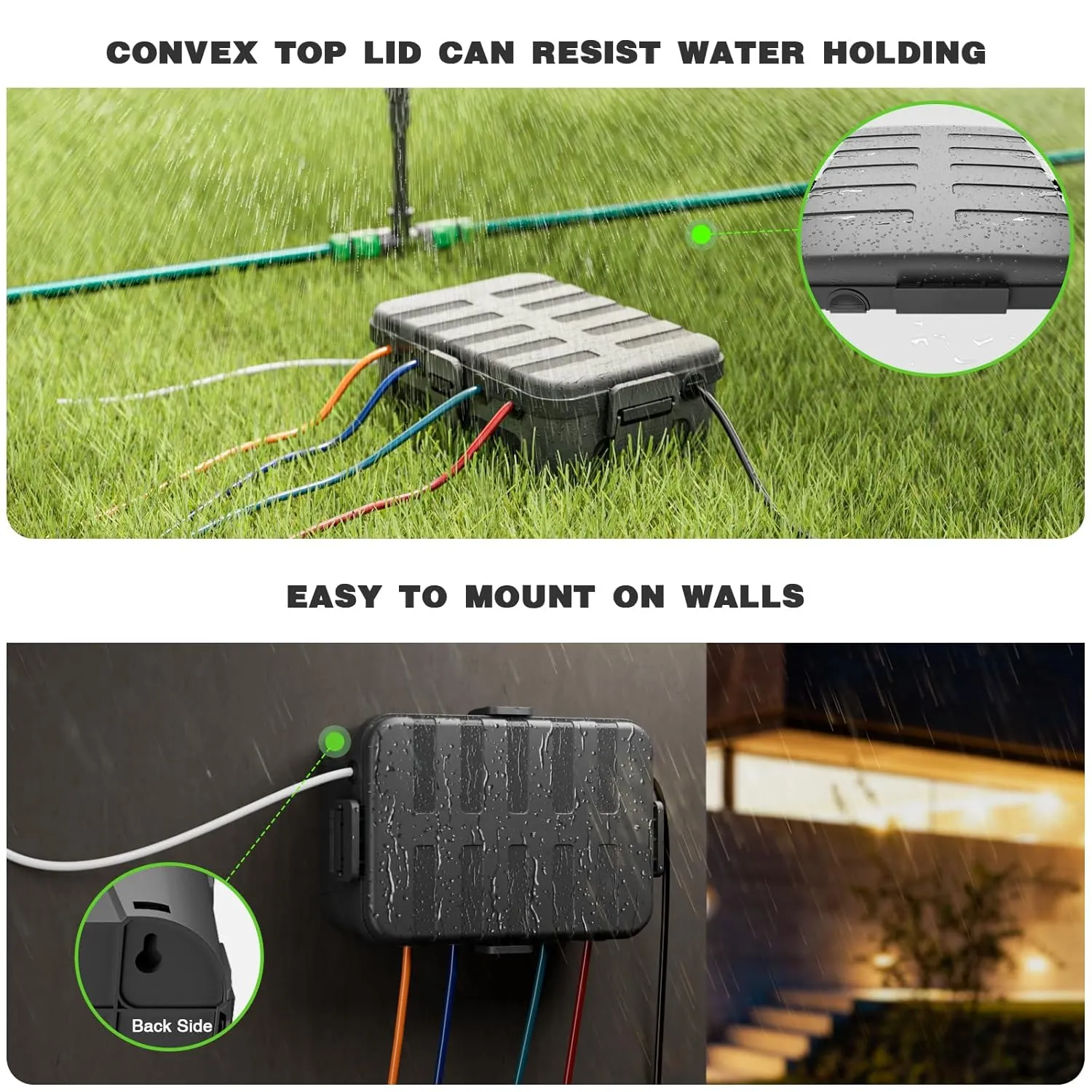 Flemoon Large Outdoor Electrical Box Waterproof (12.5” x 8.5” x 5”), Bundle w/1 Small Weatherproof Electrical Connection Box (8.1” x 4.9” x 3.1”) for Power Strip, Outlet, Holiday String Light, Black