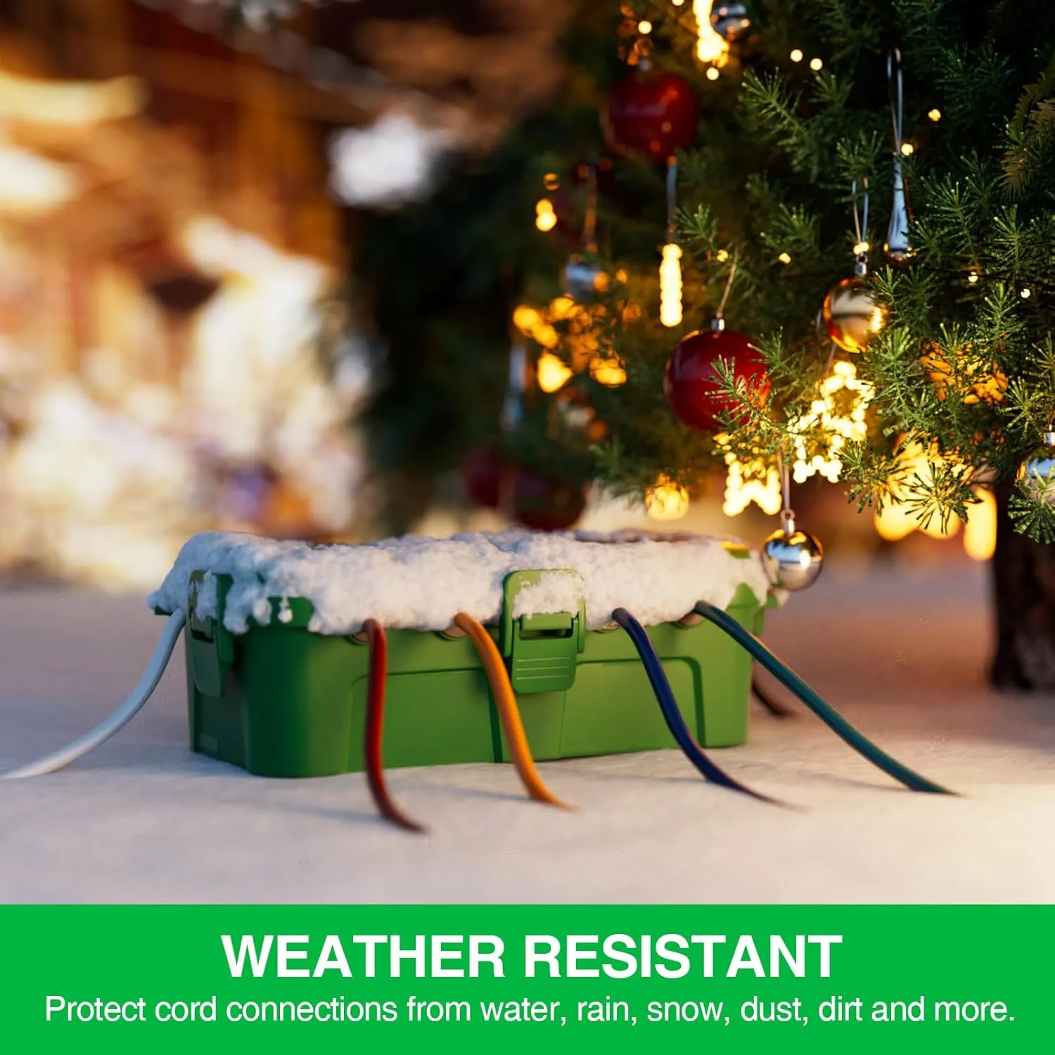 Flemoon Medium Outdoor Electrical Box (11.5x5.2x4 inch), IP54 Waterproof Extension Cord Cover w/6 Cable Entry Ports, Weatherproof Connection Box for Power Strip, Timer, Plug, Holiday Lights, Green