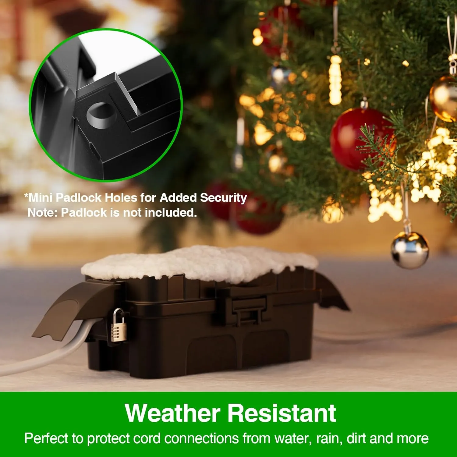 Flemoon Outdoor Electrical Box Waterproof w/Detachable Shield Covers, IP55 Waterproof Extension Cord Cover for Plug, Outlet, Halloween, Christmas String Lights, Weatherproof Connection Box, Black
