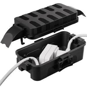 Flemoon Outdoor Electrical Box Waterproof w/Detachable Shield Covers, IP55 Waterproof Extension Cord Cover for Plug, Outlet, Halloween, Christmas String Lights, Weatherproof Connection Box, Black