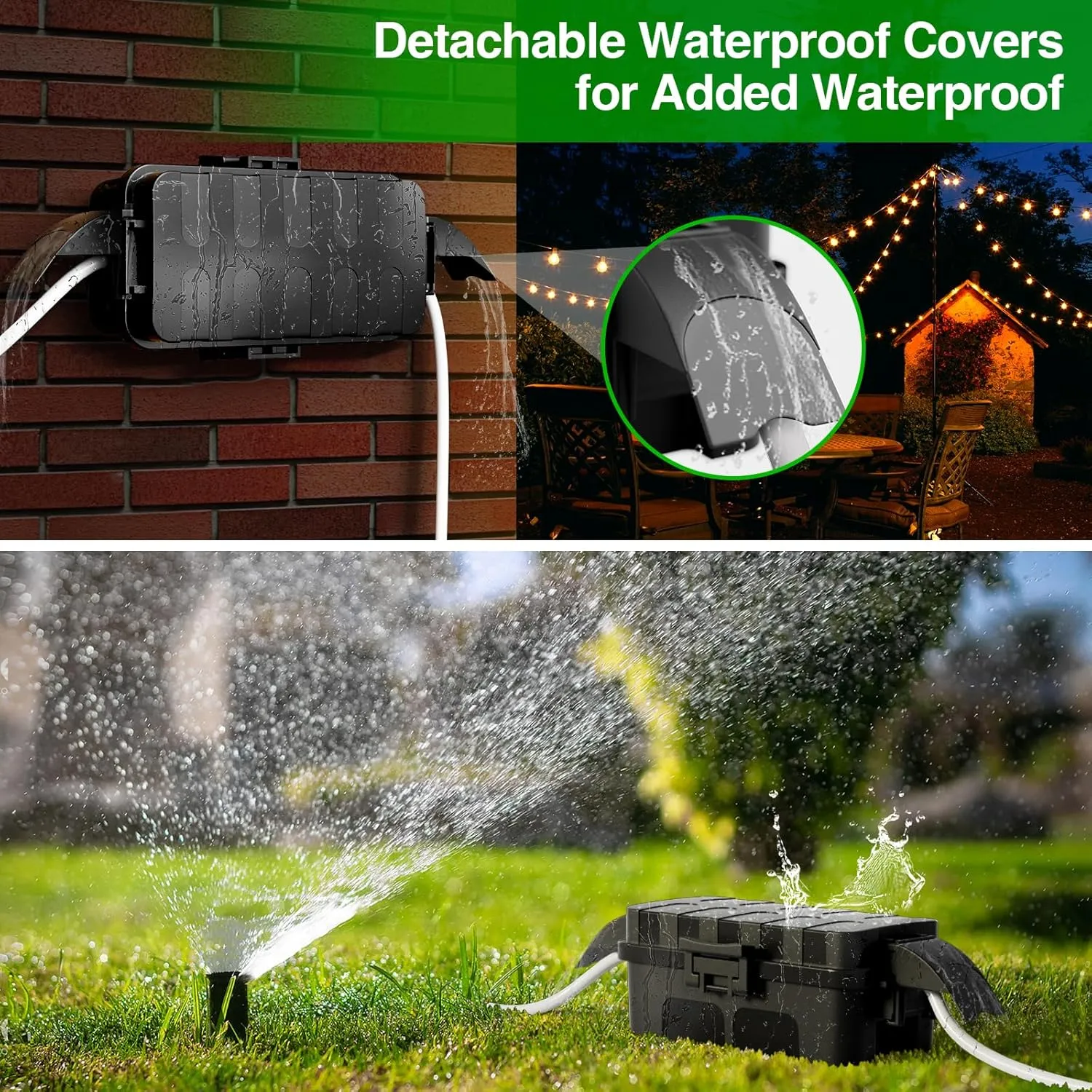 Flemoon Outdoor Electrical Box Waterproof w/Detachable Shield Covers, IP55 Waterproof Extension Cord Cover for Plug, Outlet, Halloween, Christmas String Lights, Weatherproof Connection Box, Black