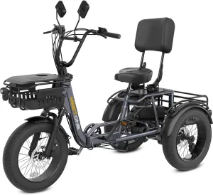 Folding Electric Tricycle for Adults, 1200W Electric Trike, 22MPH 100Miles 3 Wheel Electric Bike, Reverse Gear, Rear Differential, 450lbs Load, F&R Baskets, 4'' Wide Fat Tire, UL Certified