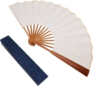 Folding Fan,Chinese Style Hand Held Fans, High Quality Bamboo Paper Traditional Chinese Arts Folding Fans with Gift Box,Works of art made of wood and Bamboo (White Gift Fan)